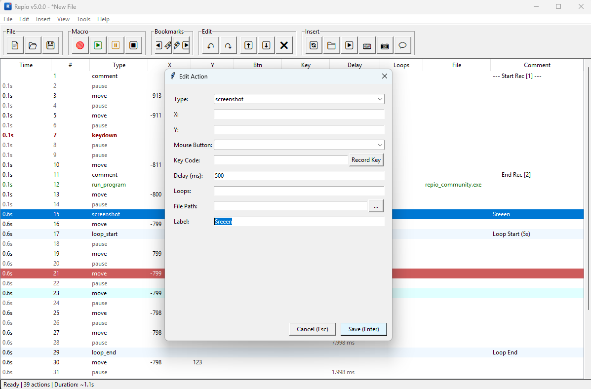 Repio — Edit Action Dialog